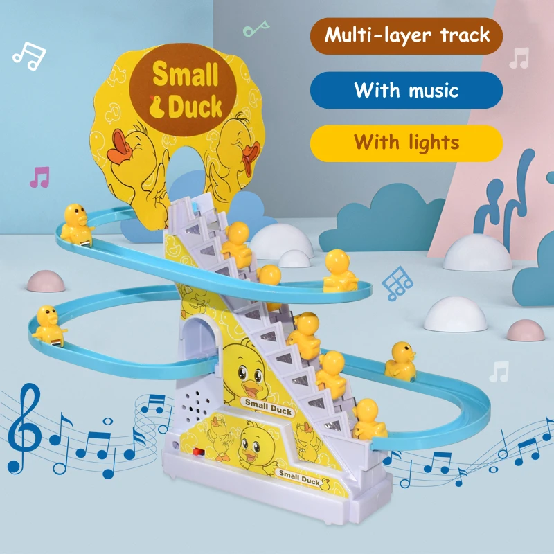 Kid Diy Small Duck Electronic Climbing Stairs Track Toy Light Musical Slide Track Coaster Toy Baby Educational Fun Toys Gifts