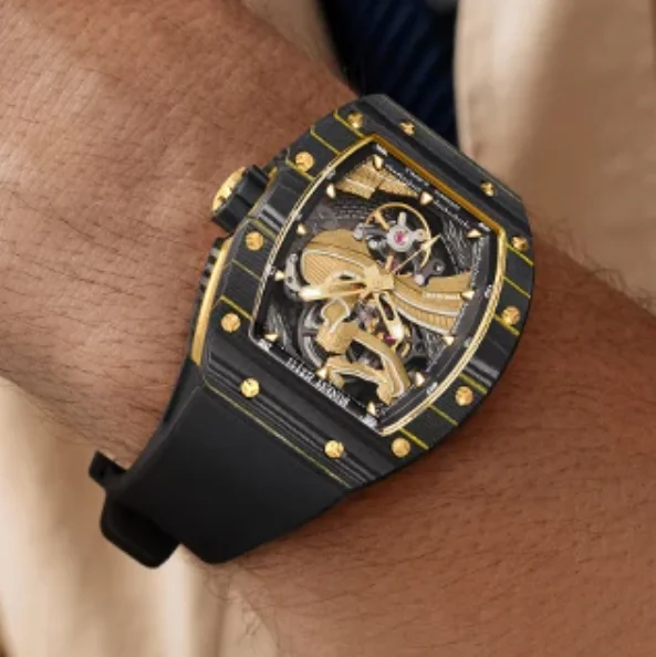 BONEST GATTI Men Automatic Watch Luxury 42mm Tonneau Mechanical Wristwatch Carbon Fiber Case Sapphire Luminous Great Wall Dial
