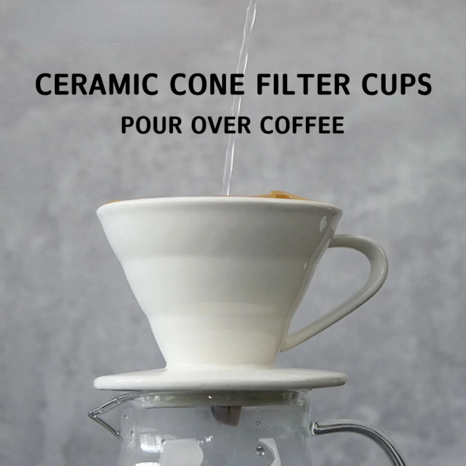 1PC V-Shaped 60 Ceramic Coffee Dripper Pour Over Cone  V Shape Drip Brewing Filter Cup Coffee Maker  White, 2 Cup，4 Cups