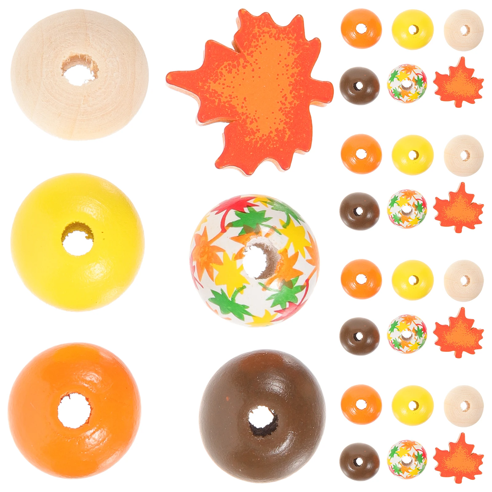 

200pcs Fall Wooden Farmhouse Round Diy For Jewelry Making Autumn Decoration Craft Beads Wood Loose Beads Home
