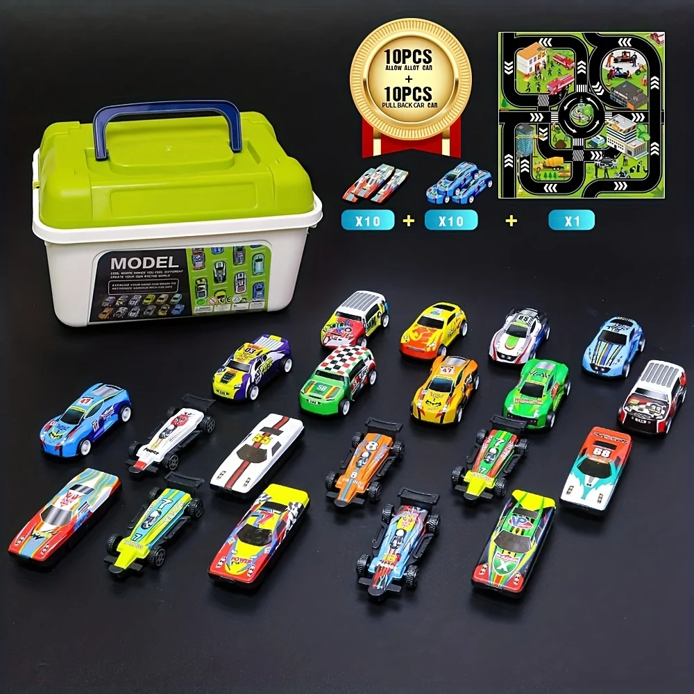 Legierung Spielzeug autos Set mit Aufbewahrung sbox, zurückziehen Autos Legierung Autos Spiel matte Verkehrs zeichen, Spielzeug auto Set für Jungen Kleinkinder Weihnachts geschenk