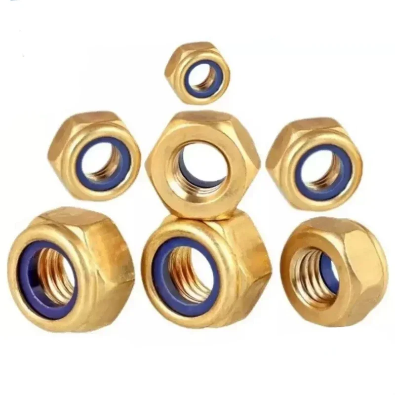 Wieyi 1/2/5/10Pcs M4 M5 M6 M8 M10 Brass Hex Nylon Insert Lock Nut Self-locking Locknut Copper Hex Self-locking Nylock Nut