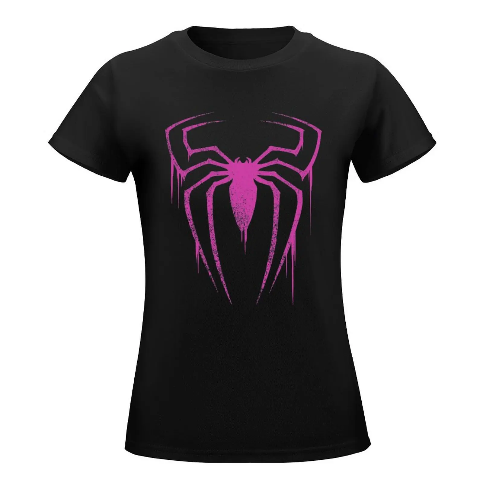 Camiseta con símbolo de araña para mujer, tops de verano, ropa para mujer, versión rosa