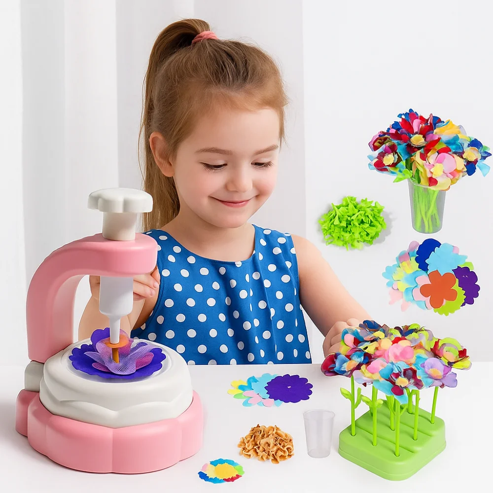 

Handmade Kids Bouquet Making Machine Set Realistic Flowers Adorable Style Artificial Flower Toy Set Sensory Development