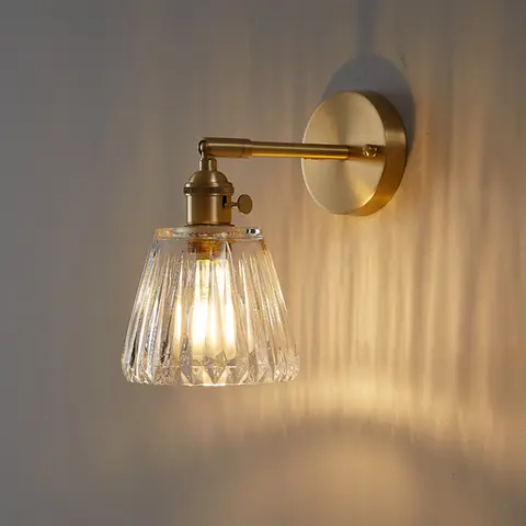 Nordic modern simple light luxury brass glass wall lamp Japanese retro living room bedroom headboard bathroom mirror headlight