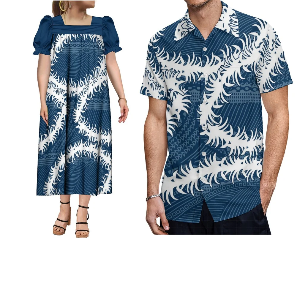 Vestido longo solto havaiano feminino, manga bufante, mumu, camisa casual masculina, top personalizado, ilha polinésia, roupas de casal