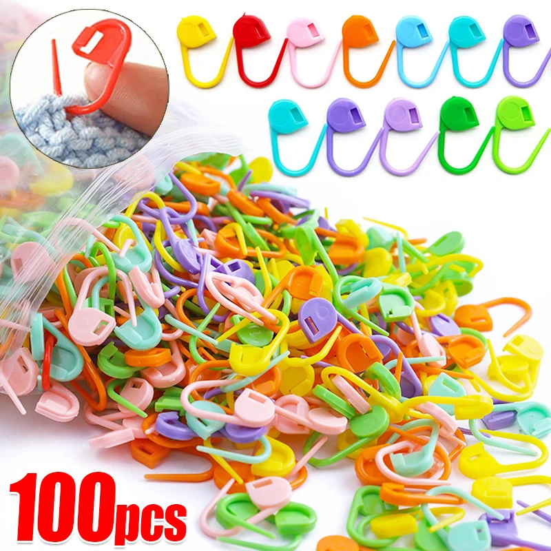 50-200pcs Multicolor Plastic Resin Small Clips Knitting Crochet Markers Locking Stitch Needle Clip Marking Rings DIY Sewing Tool