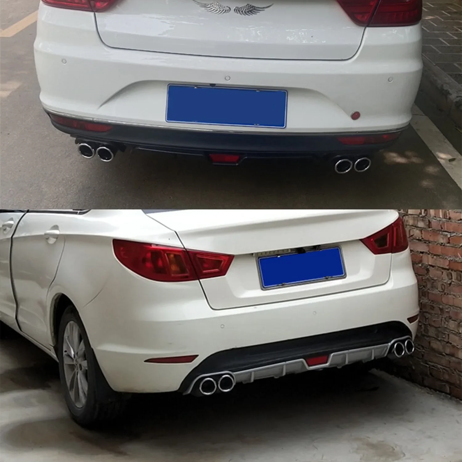 Automotive modification universal rear spoiler deflector surround exterior accessories including four decorative tailpipes