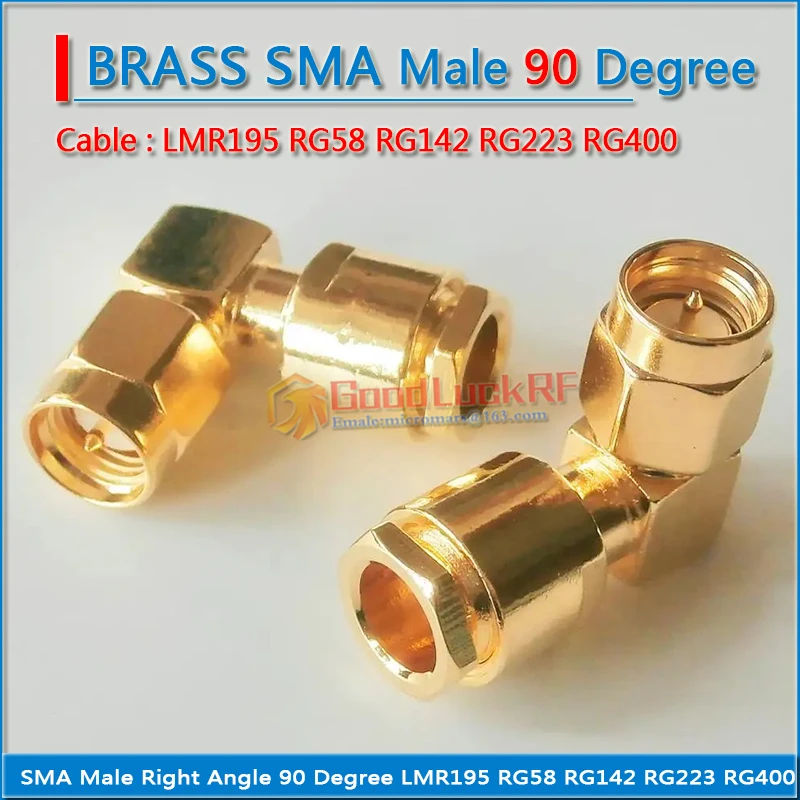 

1X Pcs RF Connector SMA Male 90 Degree Right Angle plug Clamp Solder For LMR195 RG58 RG142 RG223 RG400 Cable Brass Coax