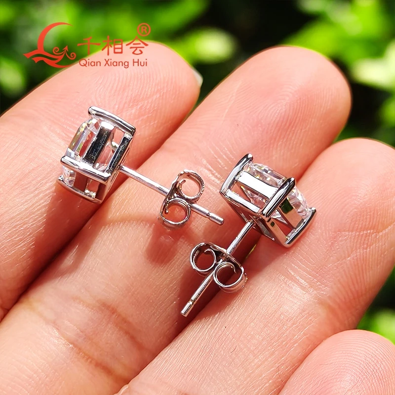 4ct 7*7mm asscher shape 925 silver white color D VVS moissanite stone ear stud Earing gift dating women wedding - view 3