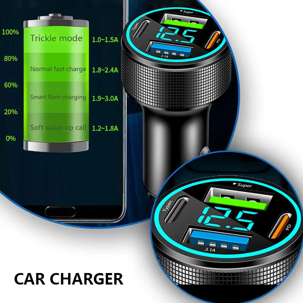 4 Port USB Car Charger Type C PD 200W Fast Charging Adapter For Huawei OPPO Oneplus IPhone 14 Pro Max 13 12 11 Mini XS 