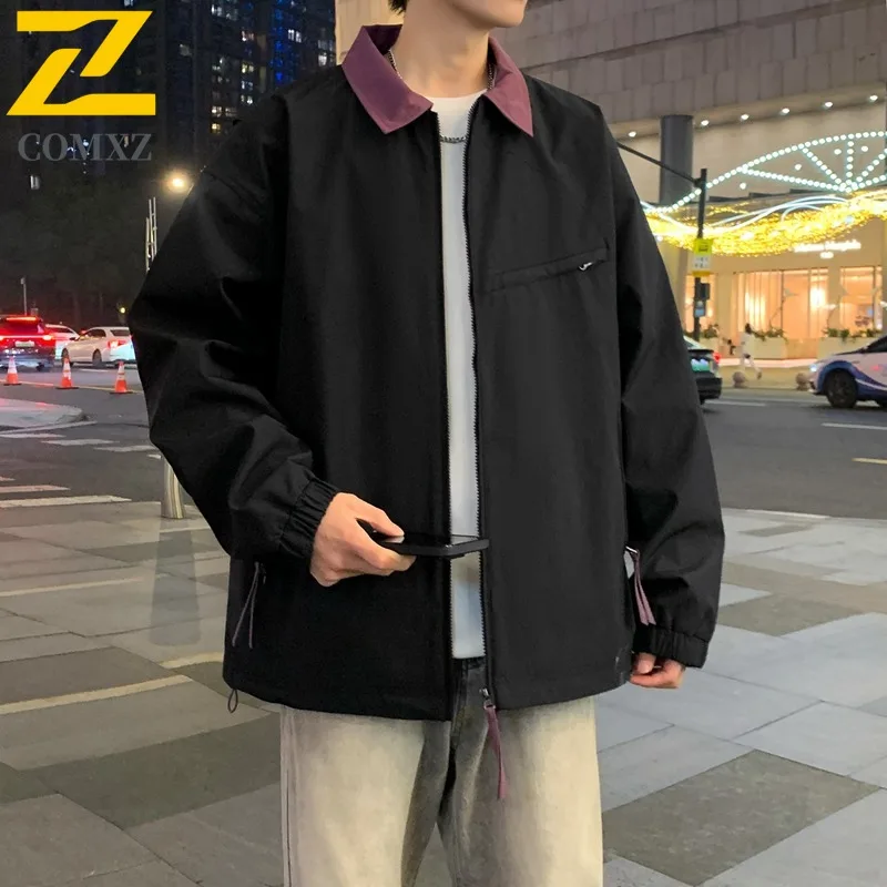 

COMXZ 2025 Мужская весенне-осенняя рабочая одежда унисекс, ветрозащитная куртка, модное повседневное пальто, легкая свободная верхняя одежда с несколькими карманами