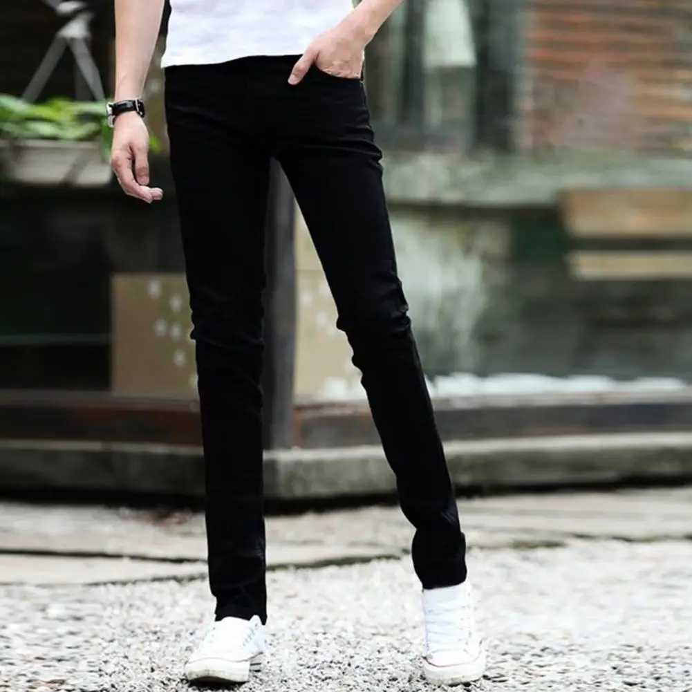 

Mid-rise Zipper Fly Multi Pockets Men Jeans Spring Autumn Slim Fit Straight Denim Pants Streetwear Pantalon Homme Ripped Skinny