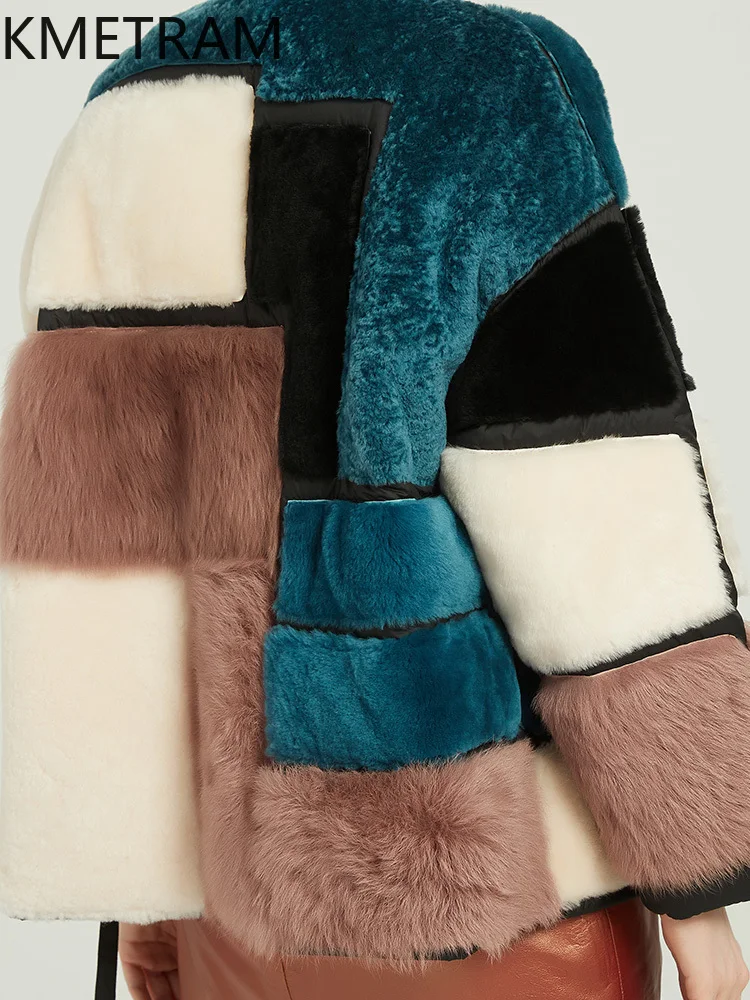 KMETRAM 100% Natural Sheepskin Wool Fur Coats Peacock Blue Woman Clothing Mid Length Winter New Outerwears 2025 fourrures femmes