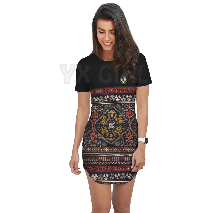 Yx Meisje Argentinië Boho Patroon T-shirt Jurk 3D Over Gedrukt T-shirt Jurk Sexy Zomer Vrouwen Casual Jurken