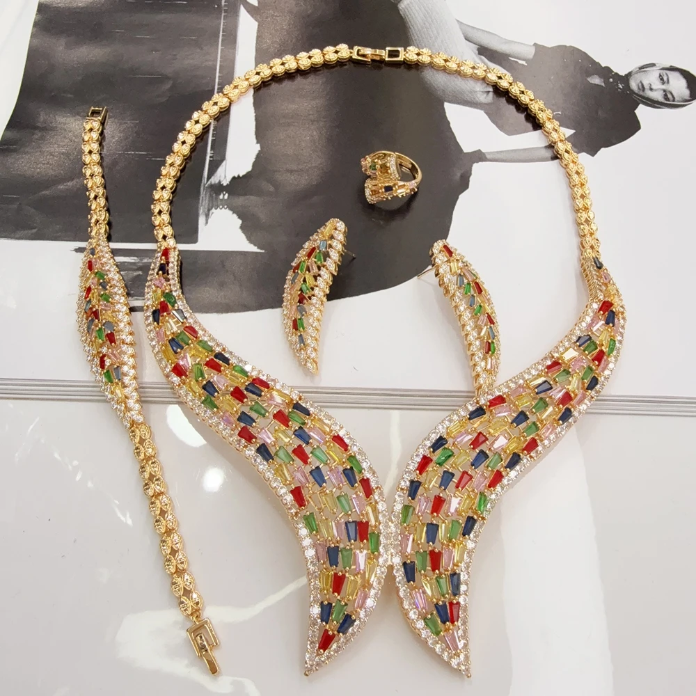 

EMMA New Trendy Luxury 4PC Necklace Earring Bracelet Ring Set For Women Wedding Party Full Zircon Dubai Bridal Jewelry Sets