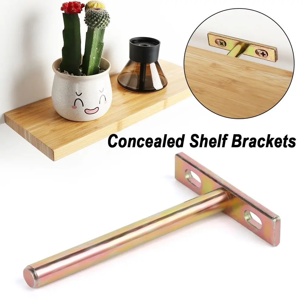 2 Colors T Shape Screw Mounting Plate Metal Brackets Shelf Bracket Concealed Wall Shelves Supports