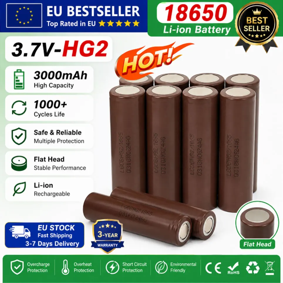Image of 2026 Neuer HG2 18650 3000mAh Akku 18650 HG2 3,7V Entladung 20A speziell für HG2 Power wiederaufladbare Batterie