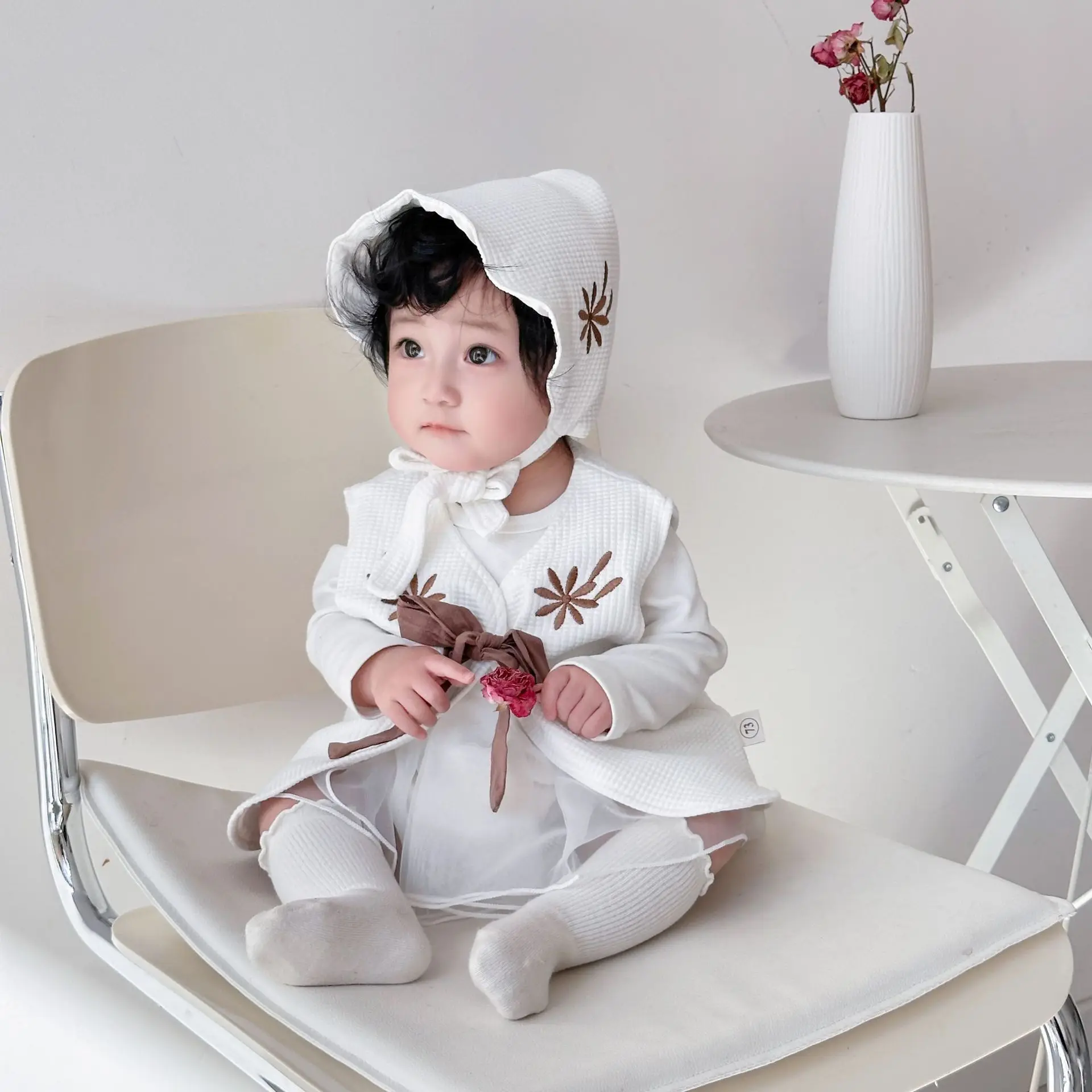 Baby Girl Embroidery Cardigan Vest Children Clothing 2026 Spring Autumn New Fashionable Korean Sweet Romper