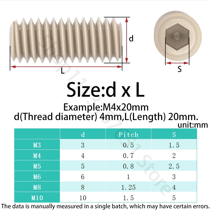 PEEK Hex Socket Set Screws M3 M4 M5 M6 M8 M10 High Strength High Temperature Resistant Insulated Allen Set Headless Screw