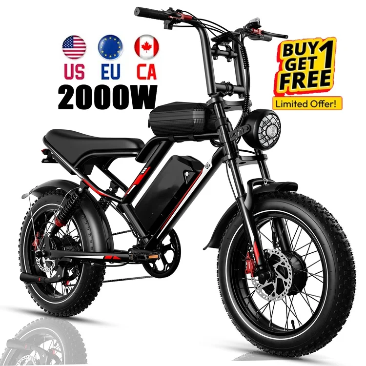 

Электровелосипед для взрослых с двумя моторами 1000W/250W/2000W, 20-дюймовые колеса, толстые шины