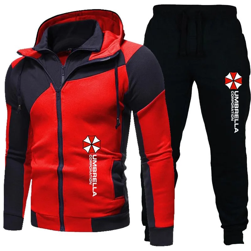 

Men's Digital Print Color Block Double Layer Zipper Hooded Slim Fit Sweatshirt Casual Sportswear Set Long Sleeve Cotton 100%