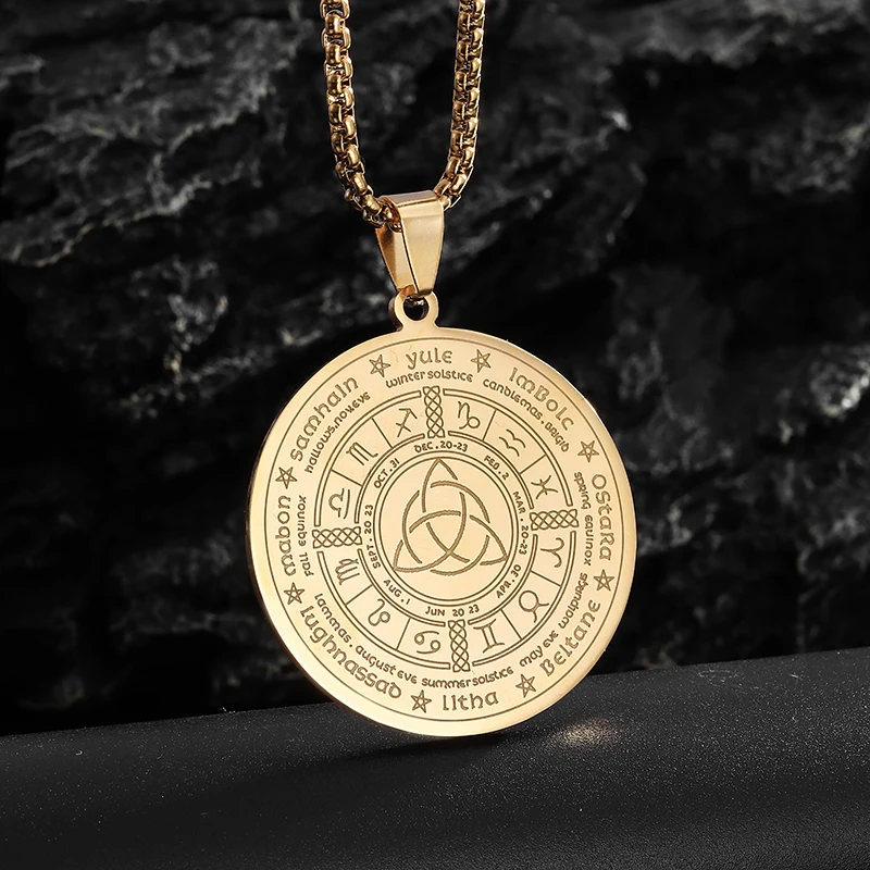 Fashionable Stainless Steel Celtic Knot Pentagram Rune Pendant Necklace for Men Women Fashion Amulet Jewelry Gift