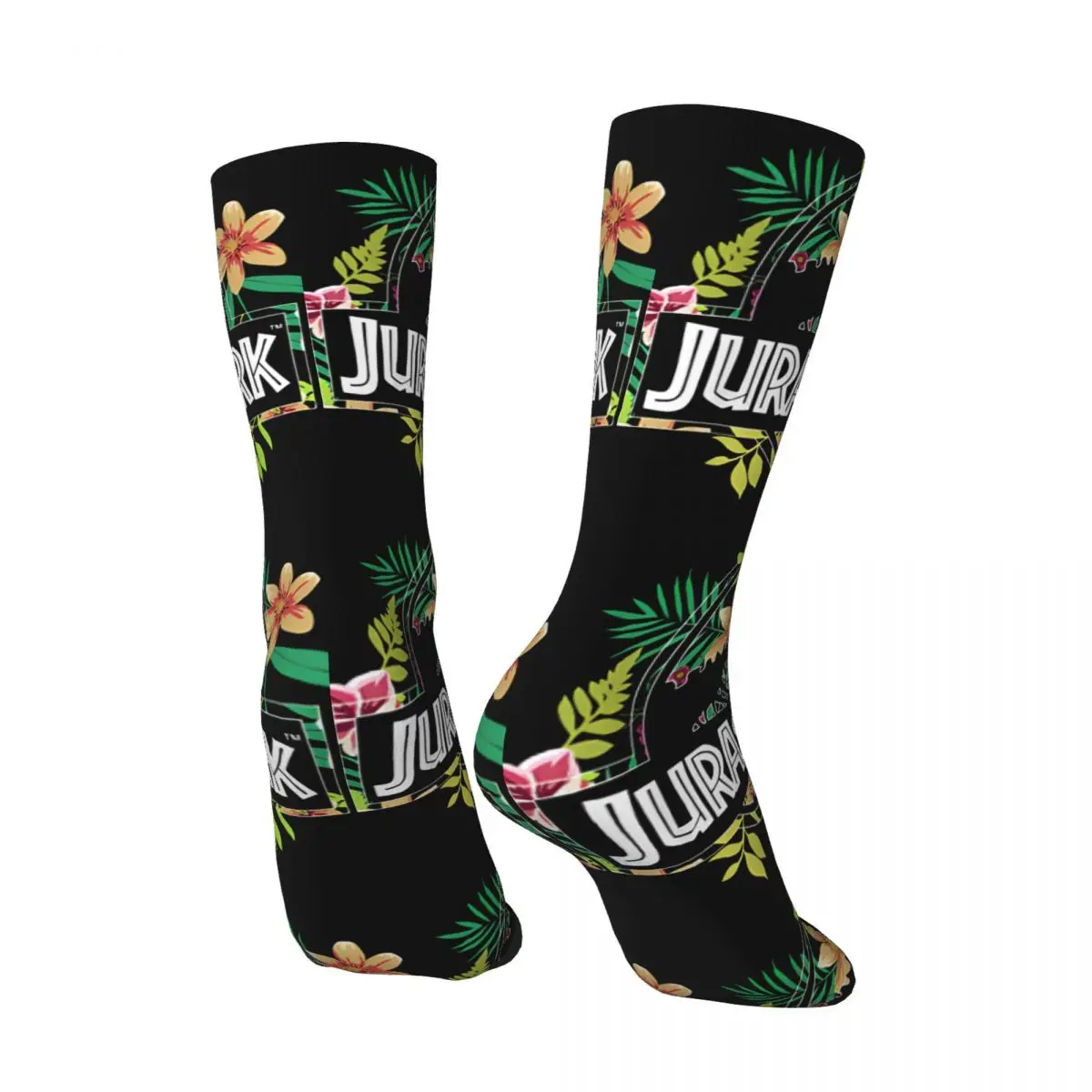 Floral Tropical Fossil Logo Sock for Men Hip Hop Vintage Jurassic Park Happy Seamless Pattern Printed Boys Crew Sock Novelty