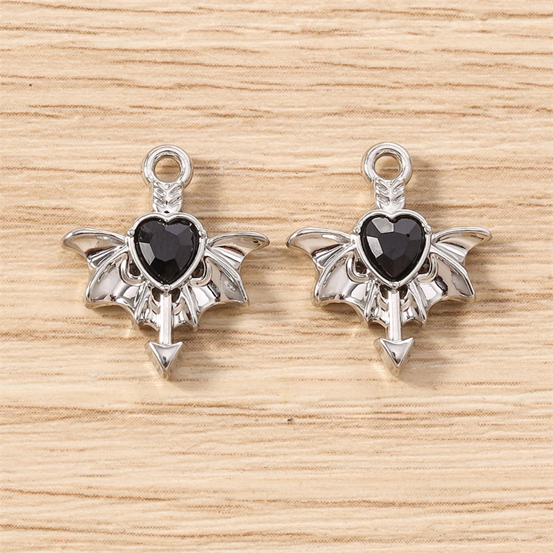 5 Stück 15 x 17 mm niedliche Kristall-Metall-Herz-Flügel-Charms-Anhänger für die Herstellung von Halsketten, Ohrringen, Armbändern, DIY-Handwerk, Schmuckzubehör – Detail 11