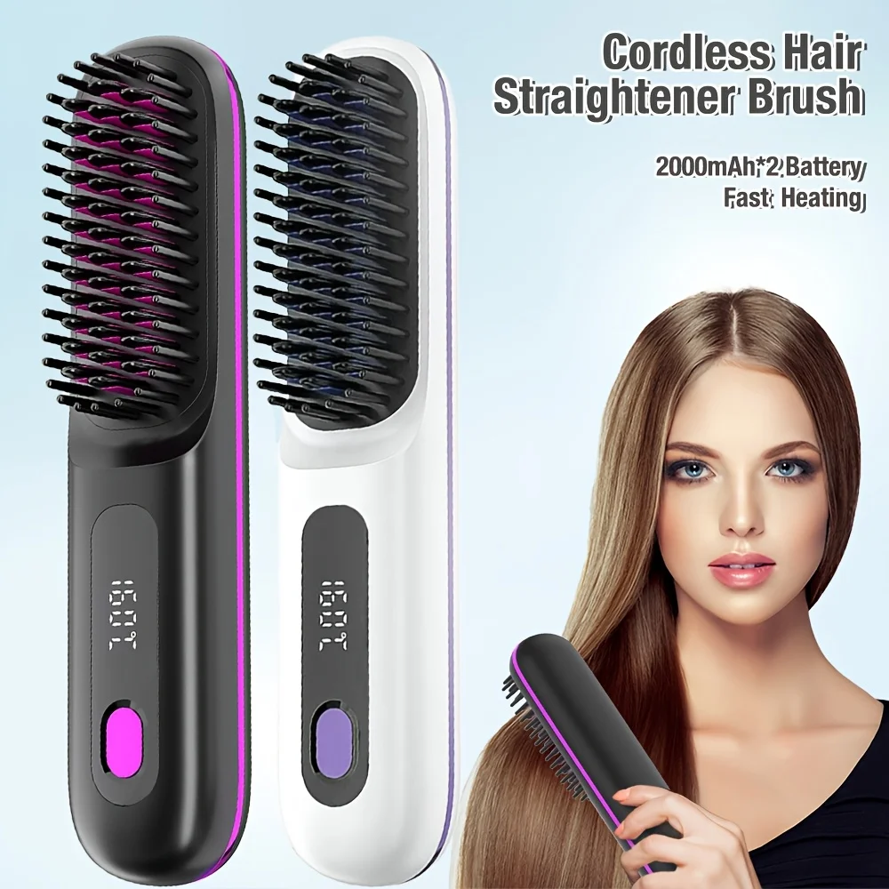 

Cordless Hair Straightener Brush, Hot Comb Hair Straightener for Women Type-C Charging Port,Anti-Scald,USB Rechargeable