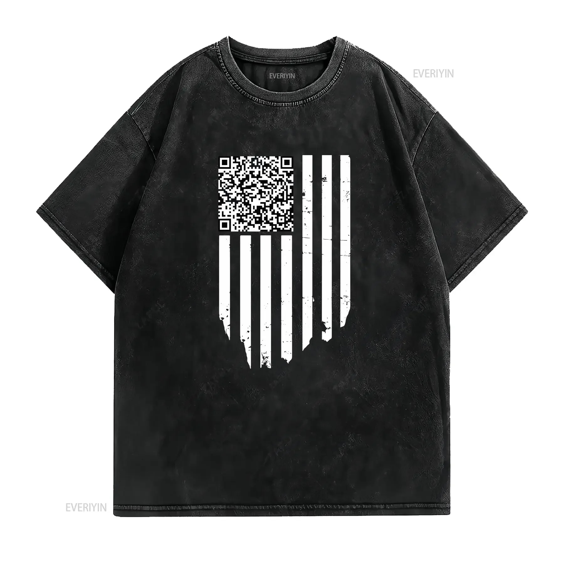Funny QR Scan Code Dancing US Flag T Shirt  vintage Washed Slightly Unisex streetwear Top For Everyday Wear Versatile graphic view 2