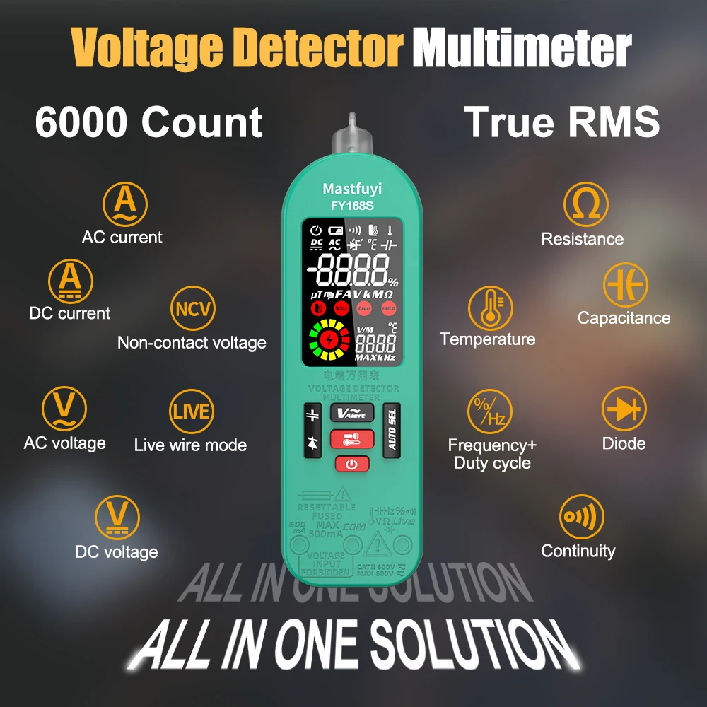 

MASTFUYI Digital Multimeter Rechargeable LCD Voltmeter NCV Frequency Ohm Diode Capacitance Ture-RMS VFC Multifunction Tester