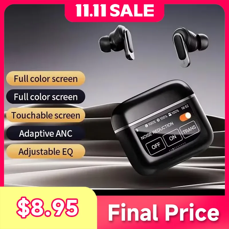 

V8 Screen Display Wireless Bluetooth Earphones ANC Active Noise Cancelling Earbud Noise Reduction for Android Xiaomi TWS Headset