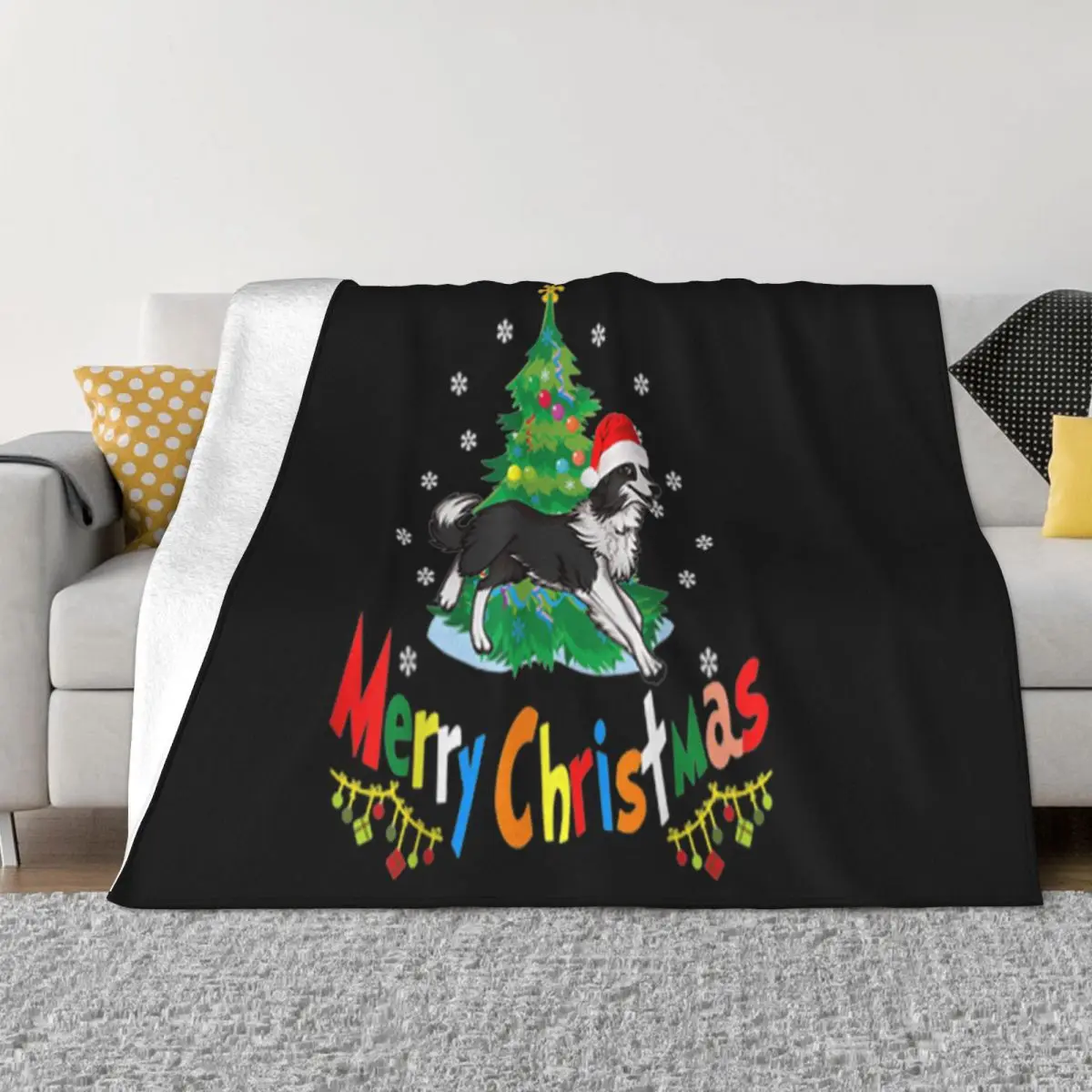 Border Collie Ugly Christmas Natural Many Colors Western Style Selling New Design Crewneck Simple Designs Throw Blanket