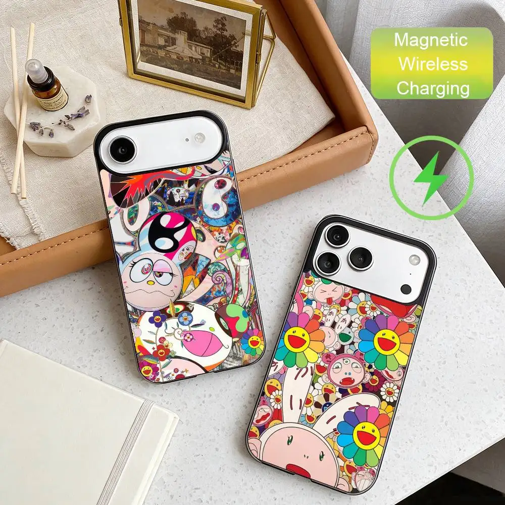 

Vibrant Pop Trend M-MurakamiS Art Phone Case For iPhone17,16,15,14,13,12,11 Max Black Wireless Charging Protecitve Cover