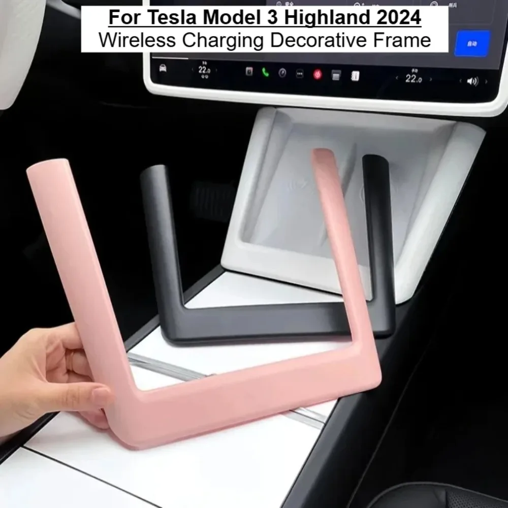 ABS Center Console Wireless Charging Decor Frame Panel Pad For Tesla Model 3 Highland 2024 Car Interior Decor Accessories
