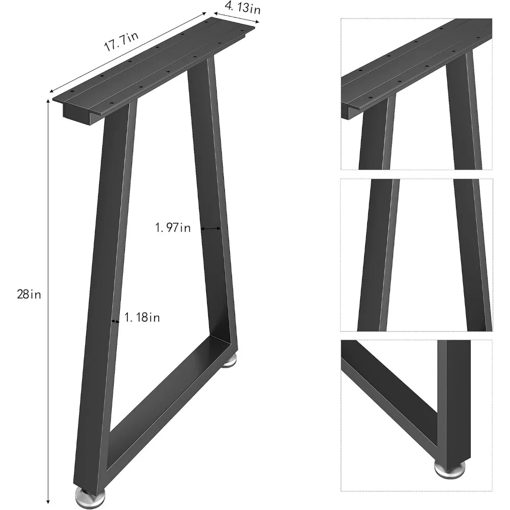 Industrial Rustic Style Heavy-Duty Metal Table Legs 28 Height x 17.7 Wide with Adjustable Feet Protectors