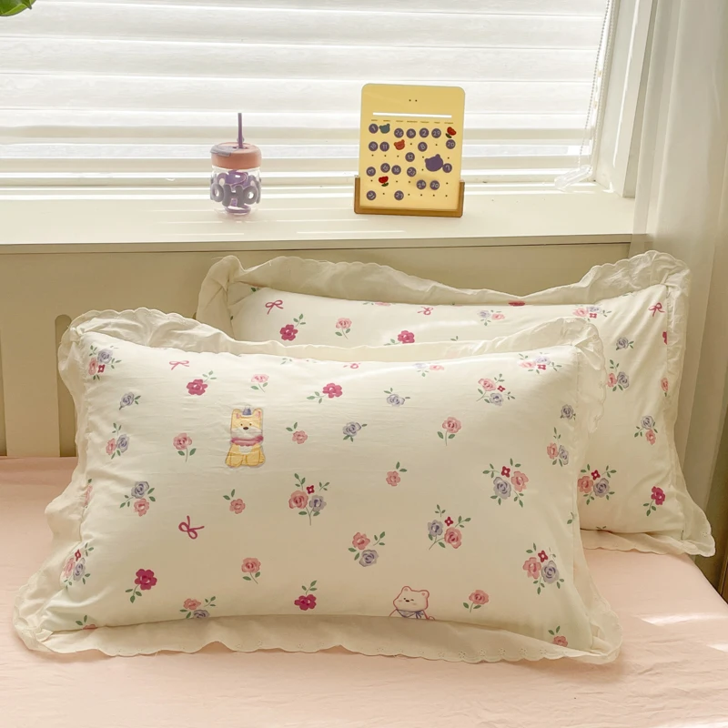 Bonenjoy Pillow Cover Lace Pillowcase Floral Cushion Cover 48x74cm Pillow Case Home Bed Pillowslip 2pcs Pillowsham kissenbezug