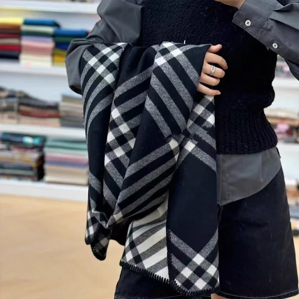 Quan Zhixian Same Sle Plaid Scarf Women Winter High Sense Double-sided Two-Color Personali Cashmere-like Shawl War  ...