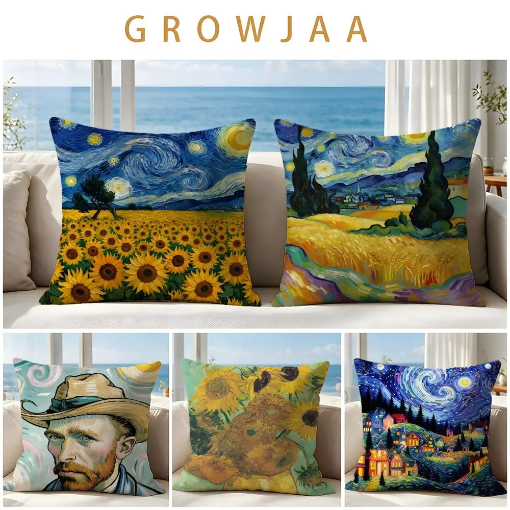 Artist Van Gogh Cushion Cover Throw Pillow Short Plush Fresh Natural Cushion for Living Room Sofa Ornament Present Gift