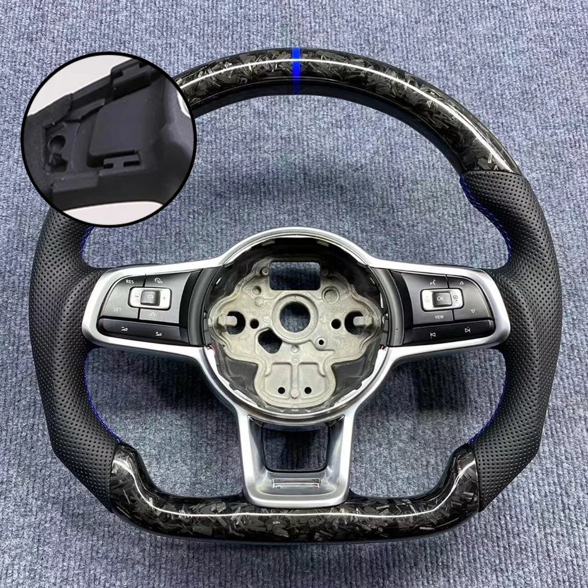 

Для Volkswagen Golf 7 MK7 MK7.5 GTI R GTD GTE Passat B8 Tiguan: Синий руль из кованого карбона для модернизации и тюнинга