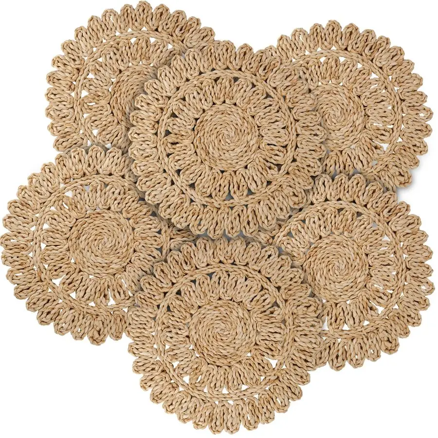 

Corn Husk Woven Round Placemats Set of 6 Wicker Boho Farmhouse Placemats Rattan Table Mats for Dining Table, Wedding, Home