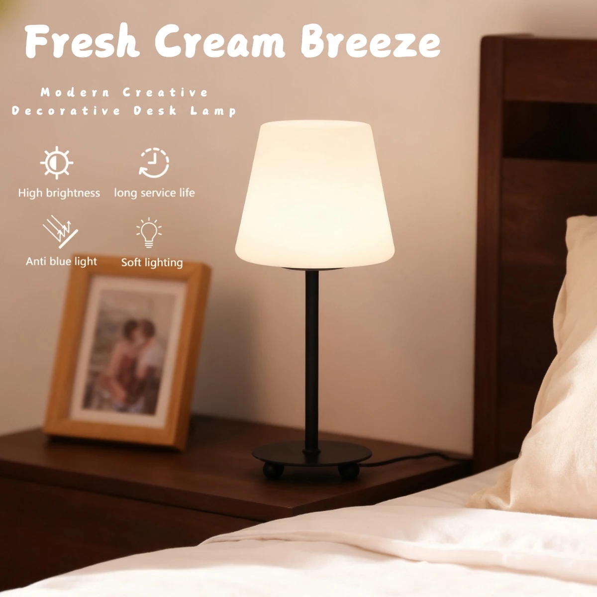 

1pcUSB powered cream wind desk lamp, tri color ambient light, suitable for bedrooms, study rooms, living rooms, etc