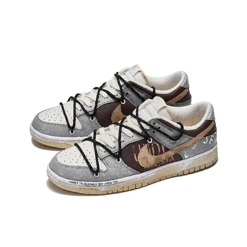 [Custom Lava -BOX]Nike Dunk Da Vinci Custom, Box, Sepatu Skateboard Low Top Tahan Abrasi Lava Pria Hitam, Warna