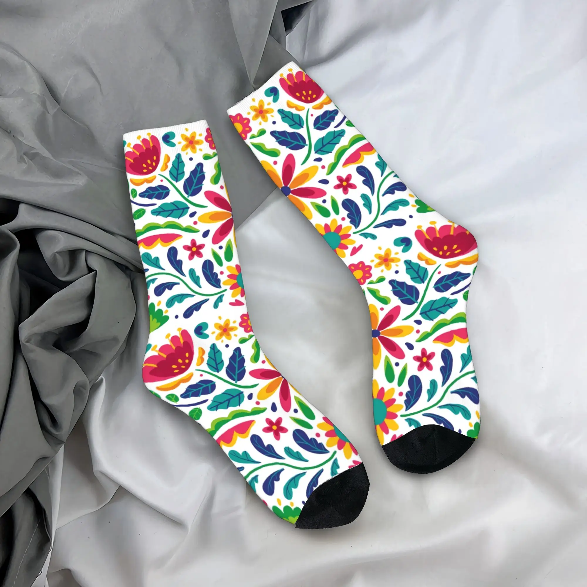 

Custom Mexican Flowers Dress Socks Mens Womens Warm Fashion Novelty Crew Socks