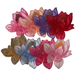 5Pcs Lotus Pattern Embroidery Patches For Clothing Multicolor Iron on Patch Sewing Stickers Appliques 8,0cm