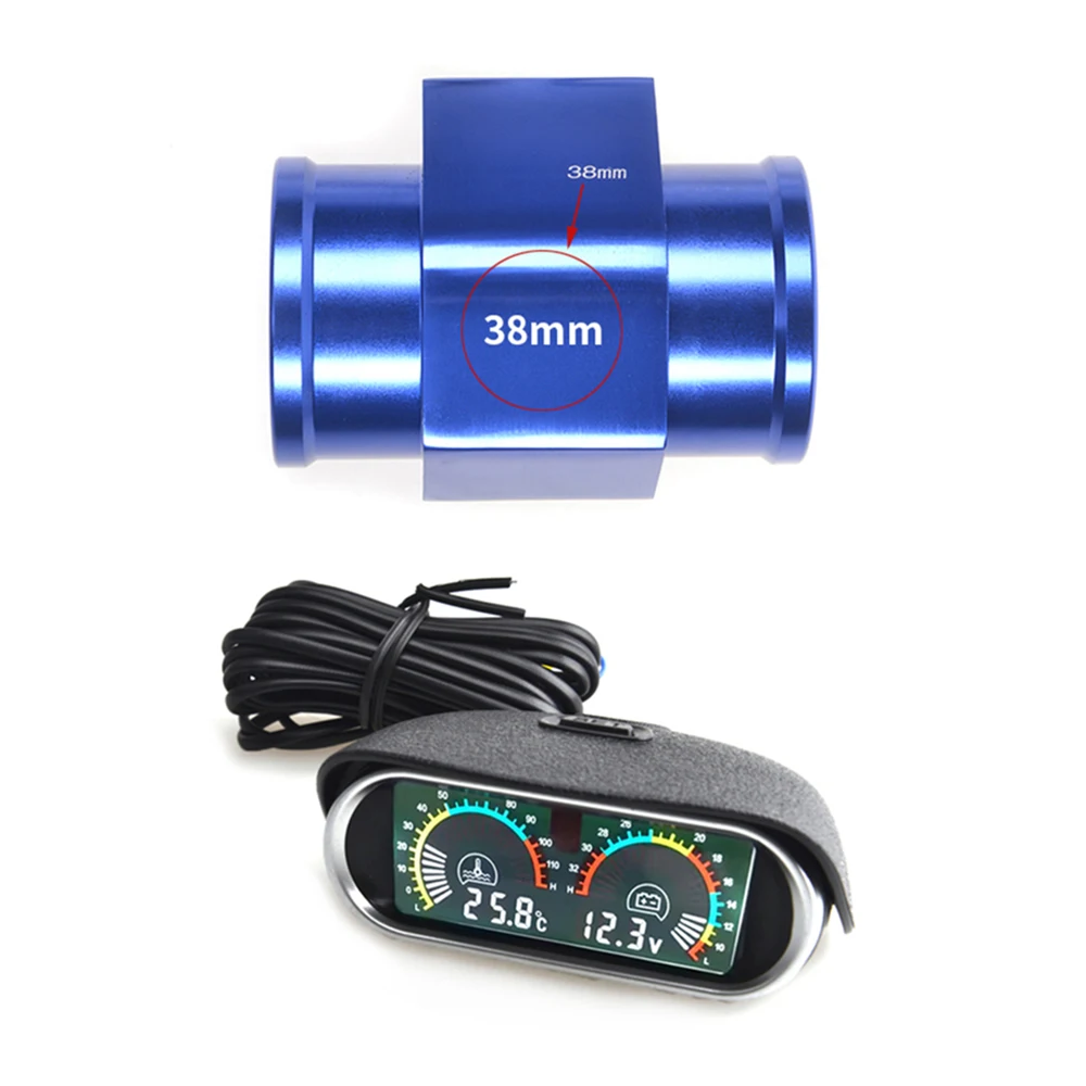 12V 24V Automatyczny miernik temperatury wody LCD Termometr Woltomierz 2 w 1 Wskaźnik temperatury i napięcia z adapterem rurowym 1/8NPT