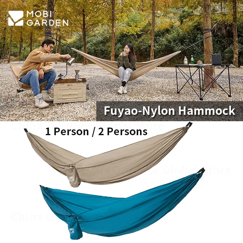 MOBI GARDEN 1-2 Person Camping Hammock 570g Picnic Ultralight Leisure Swing 70D Nylon Tear Resistance Anti-Rollover Swing Hiking