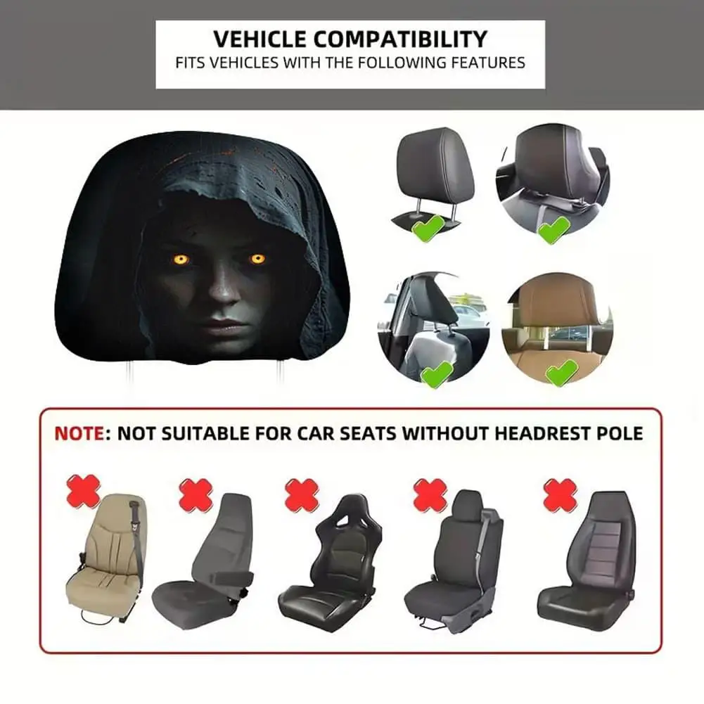 2/4 Stück Halloween Gruseliger Sensenmann-Druck Auto-Kopfstützenbezüge Horror-Stil Fahrzeugsitz-Kopfstützenabdeckung Halloween-Party Auto-Dekoration – Detail 8