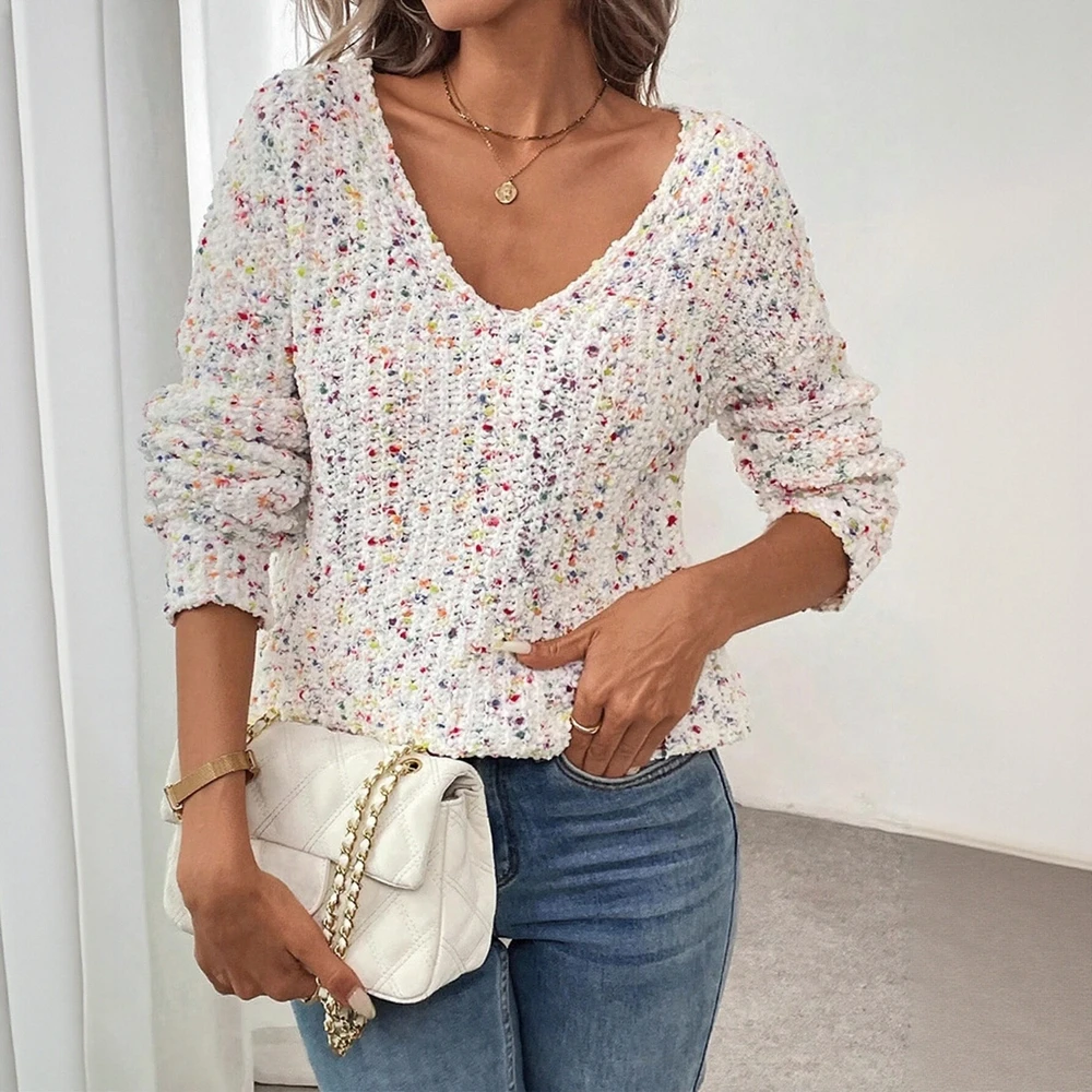 

Свитер с длинными рукавами и круглым вырезом в деловом стиле, облегающий дизайн, прямые рукава-трубы, украшение не требуется